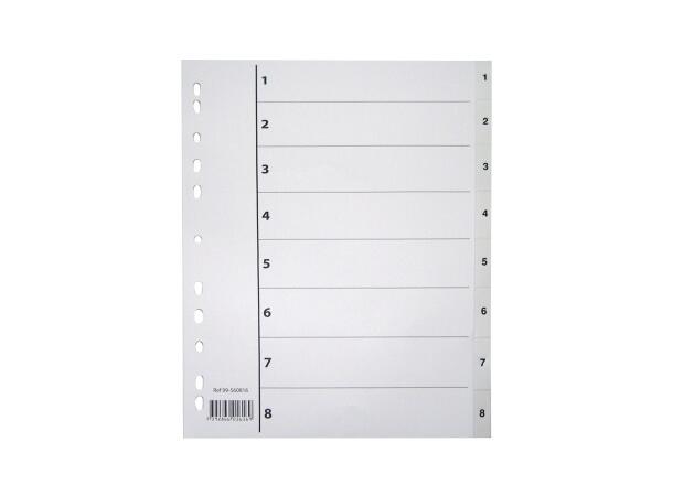 Register plast 1-8 A4 m/indeksark hvit 